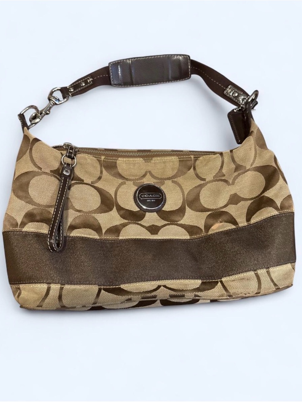 Authentic Vintage Coach Brown Signature Canvas and Leather Shoulder Bag